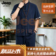 JEEP SPIRIT吉普高端夏季短袖唐装男复古风半袖中国风男装中式套装汉服 深蓝色 2XL