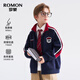 罗蒙（ROMON）罗蒙男童立领外套2026秋季新款中大童复古学院风棒球服开衫卫衣潮 藏青色 120