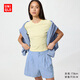优衣库麻棉短裤女装/裤子482172 64 湖蓝色 2XL