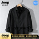 JEEP SPIRIT长袖衬衫男2026新款宽松休闲男士纯色简约百搭上衣外套亚麻衬衫 黑色【品牌优选】 S 90-100【品牌优选】