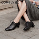 康莉（COMELY）复古系带单鞋女2026年秋冬新款优雅方头羊皮裸靴小皮鞋 经典黑 39