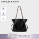 CHARLES&KEITH大容量柔软抽绳链条福袋包托特包包女包生日七夕礼物CK2-20782654 Black黑色 L