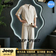 JEEP SPIRIT棉麻套装七分袖男夏季薄款宽松睡衣禅修练功服唐装汉服亚麻居士服 杏色 【奢级甄选】 M (100-115斤)