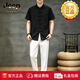 JEEP SPIRIT中国风唐装2026秋季短袖衬衫男士复古中式衬衣汉服上衣外套 黑色 【专柜优选】 M 身高165左右