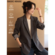 百家好（Basic House）百家好高级感宽松廓形西装外套休闲小西服女2026秋季 深灰 L