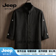 JEEP SPIRIT七分袖透气网纹衬衫夏亚麻七分短袖棉麻宽松中国风衬衣休闲T恤 【奢级甄选】黑色 M