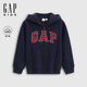 盖璞（GAP）男童秋季款撞色logo宽松拉链抓绒连帽卫衣儿童装804614