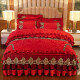布里诺家纺 天鹅绒床上四件套加绒加厚保暖被套罩夹棉床裙4件套床上用品 皇家风范-大红 1.8X2米床四件套(被套2x2.3米)