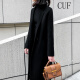CUF 香港潮牌 黑色双面羊毛外套女装秋冬赫本风茧型中长款呢子大衣 黑色（预售7天） S