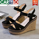 卡帝乐鳄鱼（CARTELO）2026新品坡跟凉鞋女年夏鱼嘴高跟女士鞋厚底配裙子一字扣女松糕鞋 黑色交叉带 37