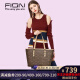 FION/菲安妮2019年大容量托特包 时尚女士挎包 磁扣印花单肩大包 休闲手提包品牌背包 啡/驼