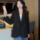 初申长袖西装女韩版宽松休闲通勤百搭纯色外套上衣S12KF4829 黑色 M 