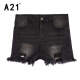 A21女装牛仔弹力合体中腰短裤设计感破洞时尚潮流牛仔裤女 黑色 M