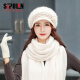 斯普琳 帽子围巾手套三件套女冬季韩版潮甜美可爱毛球加绒毛线针织套脖女 0355米色