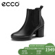 ECCO爱步女鞋切尔西靴 女士粗高跟皮鞋短靴马丁靴 型塑雕塑律动55207723 黑色38