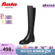Bata时装靴女冬季商场新款英伦风牛皮百搭长筒骑士靴X5047DC3 黑色 35