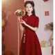 兰卡·罗妮中式旗袍敬酒服新娘酒红色小个子结婚订婚礼服连衣裙平时可穿甜美 酒红色 S
