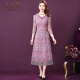 王小鸭春装新款女式网纱优雅刺绣设计感气质V领韩风连衣裙 紫色 XL