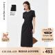 朗姿气质法式黑色针织抽褶连衣裙显瘦长裙女夏季新款高级感小黑裙 黑色 160/80A/M