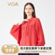 VOA30姆米重磅真丝立领单排扣木耳边立体装饰蝙蝠袖衬衫 BE808 梦想红(H06) 170/XL