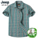 吉普（JEEP）短袖衬衫男格子商务休闲纯棉衬衣新款男装青年男士上衣短袖衬衫 2016绿色 XL码