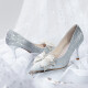 ZHR高跟鞋女优雅法式细跟女鞋水晶婚鞋女气质单凉鞋女 Y716 银色 38 