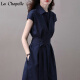 拉夏贝尔（La Chapelle）女装衬衫连衣裙2023年新款收腰显瘦时尚名媛气质法式设计感小众裙 藏青色 XL