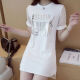 乔骏晟中长款短袖t恤女2023夏季韩版修身白色体恤网纱半袖上衣女潮