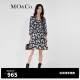 MO&Co.印花碎花V领捏褶灯笼袖连衣裙法式气质小众设计感裙子 黑底白花色 M/165