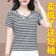 啄木鸟棉条纹短袖t恤女夏季2024新款洋气时髦装夏装气质女士上衣T恤女 黑白条纹 2XL (推荐125-140斤)