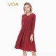 VOA真丝双绉V领卷边袖倒褶多色可选修身大摆型桑蚕丝连衣裙 A55 酒红（H93） 170/XL