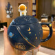 柒象 星球马克杯带盖勺创意家用男女大容量杯子陶瓷办公室喝水杯圣诞节礼物情侣咖啡杯女生 星球宇航员蓝色400ML