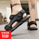 2025夏季新款凉鞋男透气防臭休闲外穿凉拖鞋魔术贴厚底舒适沙滩鞋 黑色 40