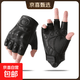 骑行手套防护款摩托车机车越野车自行车真皮羊皮骑行手套防滑半指 牛魔真皮半指黑色 L