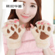 猫爪手套 冬季韩版 可爱女生露指手套 加厚绒毛熊掌半指手套 米色