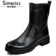 斯伦瑞克（simericc）金典款全牛皮男士马靴 阅兵骑士长短靴 保暖摩托真皮马丁靴CX919 黑色短款毛靴 40