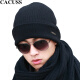 CACUSS Z0079羊毛线帽子男士春冬季双层加厚保暖护耳帽翻边针织帽子黑色