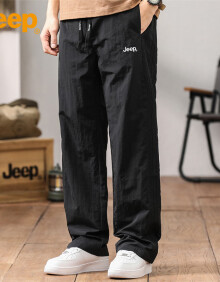 吉普（JEEP）裤子男春夏季直筒宽松休闲裤男士潮流冰丝透气男裤 黑色 XL 