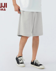 无印良品 MUJI 男式 凉感双层编织 短裤 男款裤子 卫裤休闲裤宽松 浅灰色 XL (180/92A)
