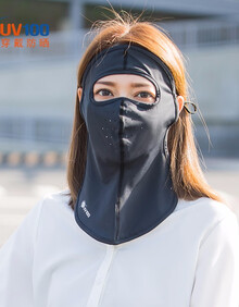 uv100防紫外线口罩女遮脸透气蒙面脸基尼防晒大面罩20316 暗夜黑-遮蔽