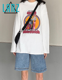 岚烨ins超火圆领长袖T恤女秋装2019新品学生休闲百搭纯棉打底衫上衣 白色 均码