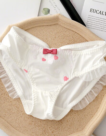 小内内女内裤女牛奶丝女士内裤蕾丝花边可爱刺绣爱心少女胖次h 粉色