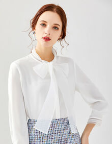 vero ll moda2020夏季新款宽松上衣设计感小众简约雪纺衬衫女 本白色