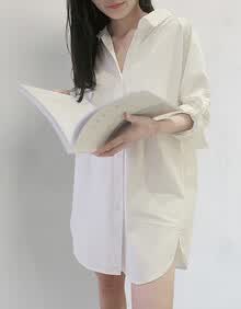 白色长款立领衬衫