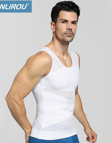 mofone新款男士收腹挺胸挺背轻薄网布透气款型男塑身衣塑身背心 白色