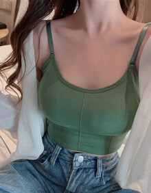 美背内衣女学生韩版吊带型背心女式裹胸文胸无钢圈性感内穿外穿 绿色