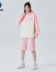 Hummel夹克套装男夏季轻薄透气潮牌休闲宽松潮流百搭户外运动短裤外套 桃粉色 XL