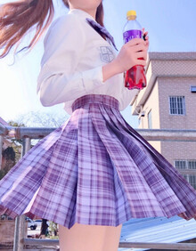 蔻梅葡萄汽水啦啦酱jk制服裙格裙日系紫色百褶裙软妹半身裙女 裙子