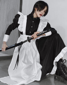 女仆装男穿cosplay可爱日系洛丽塔裙动漫女佣服萝莉装女装2020 黑白色