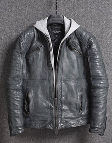 pineal jet leather头层植鞣绵羊皮机车夹克加棉欧美风皮衣男士外套短